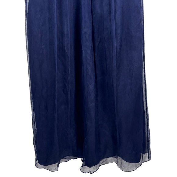 AMSALE NAVY BLUE SILK CRINKLE CHIFFON SWEETHEART STRAPLESS FORMAL GOWN DRESS - Picture 7 of 13